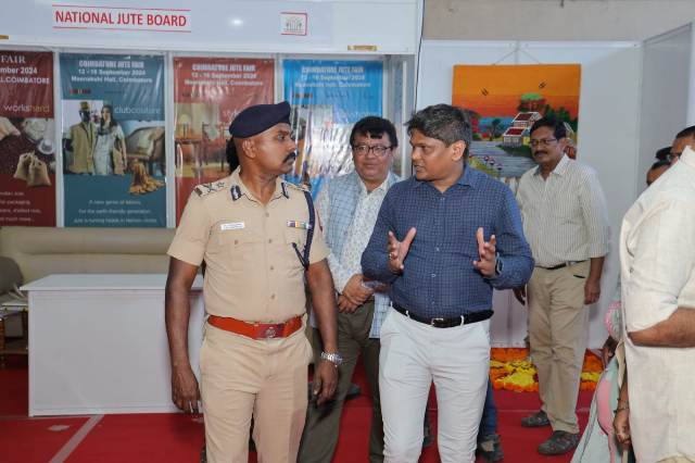 NJB Jute Fair at Coimbatore was inaugurated by Shri V. Balakrishnan, Commissioner of Police, Coimbatore, on 12.09.2024, in presence of Smt. P. Alli Rani, Director, SVIPTM, Smt. Rita Hemrajani, CMD, NHDC, and Shri Shashi Bhushan Singh, Secretary, NJB. NJB Jute Fair at Coimbatore was inaugurated by Shri V. Balakrishnan, Commissioner of Police, Coimbatore, on 12.09.2024, in presence of Smt. P. Alli Rani, Director, SVIPTM, Smt. Rita Hemrajani, CMD, NHDC, and Shri Shashi Bhushan Singh, Secretary, NJB.