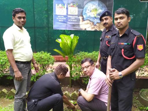 Traditional planting of sapling in jute planter was caried out by Lt Col RS Gaur on behalf of Bengal Sub Area along with Shri D Mukherjee, Asst Director (MP&SI),NJB